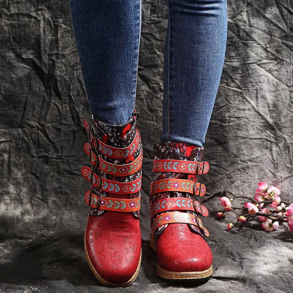 Embroidered Round Toe Boots, image 2