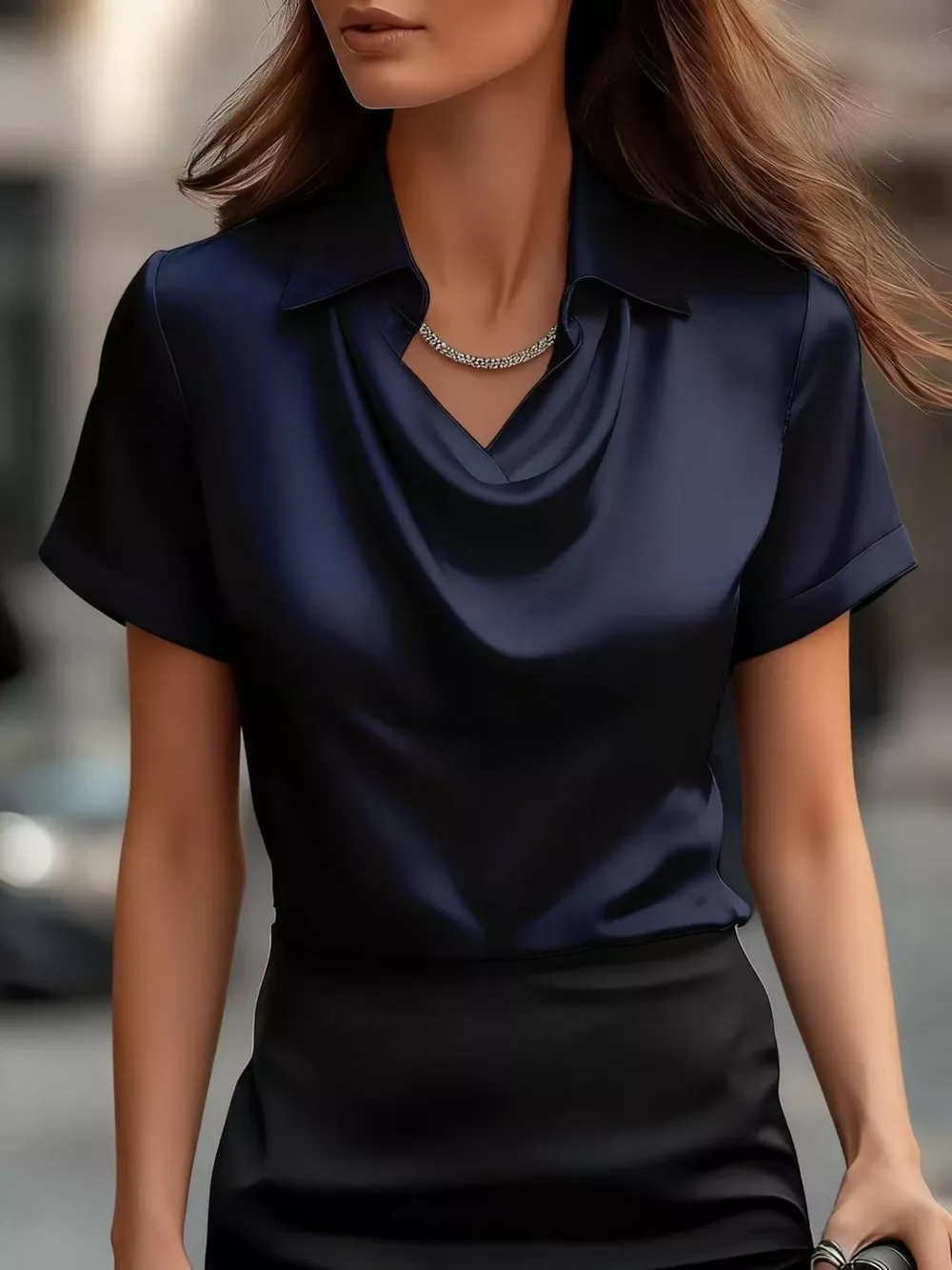 Full Size Satin Cowl Neck Blouse Plus Size, image 10