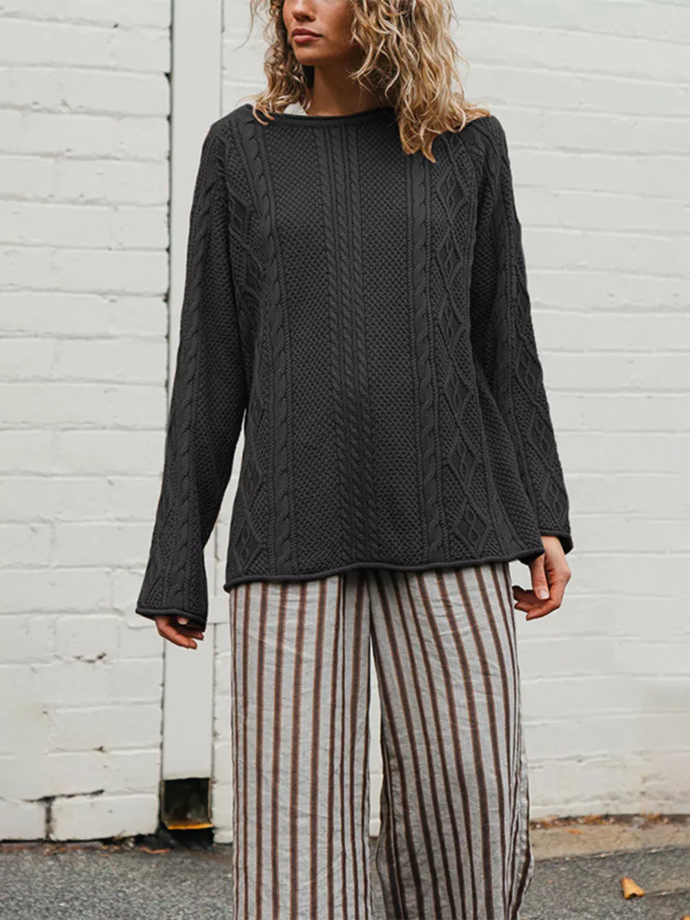 Crew Neck Cable-Knit Sweater, image 3