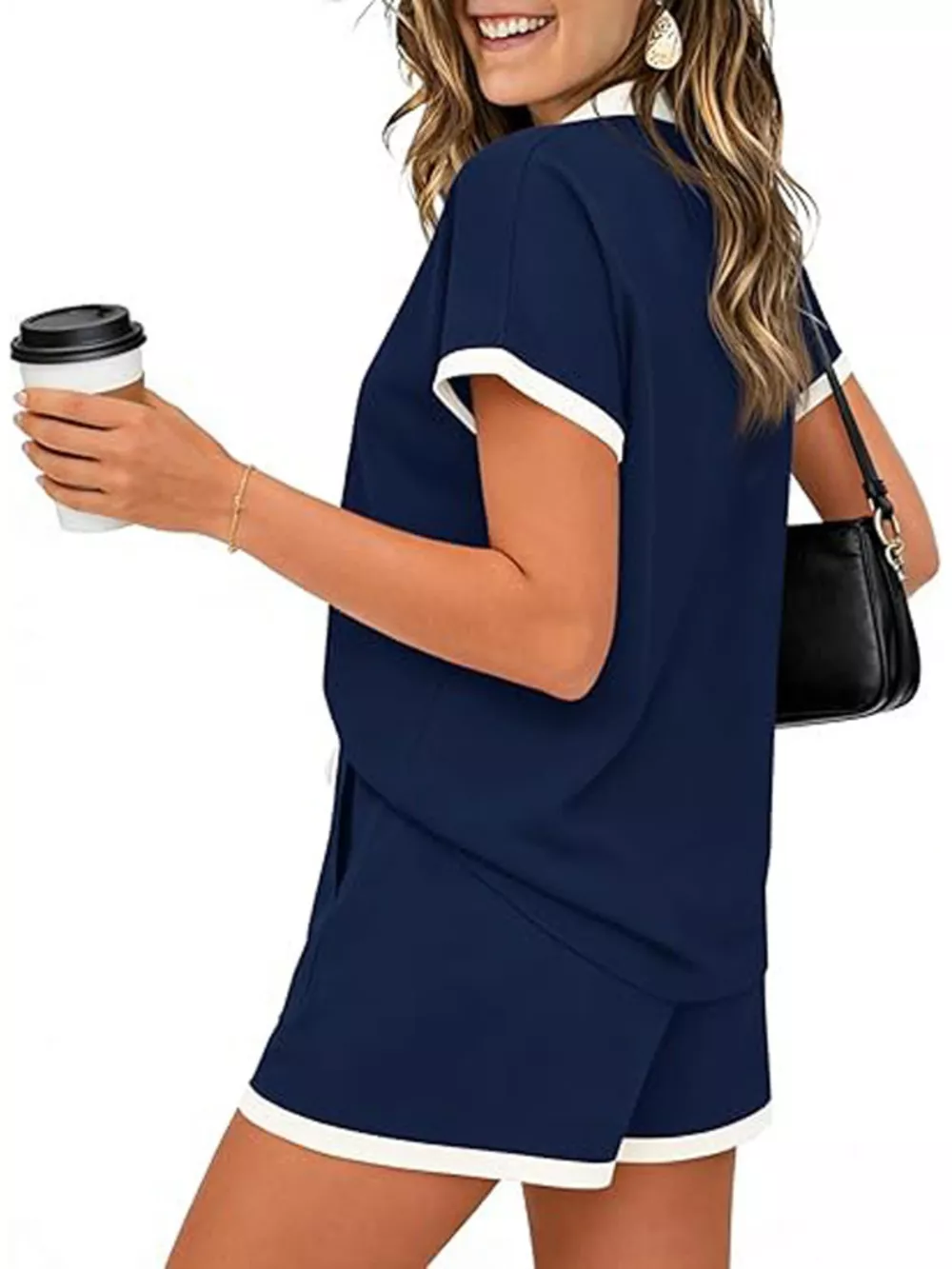 Polo Collar Short Sleeve Top and Shorts Set, image 6