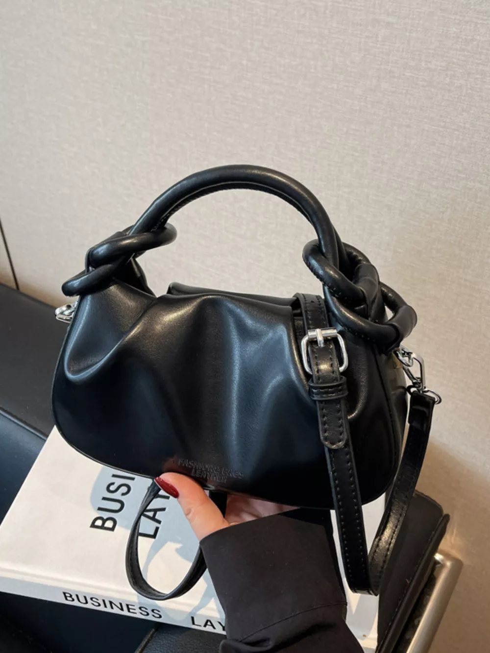 Knot Handle Ruched Crossbody Bag