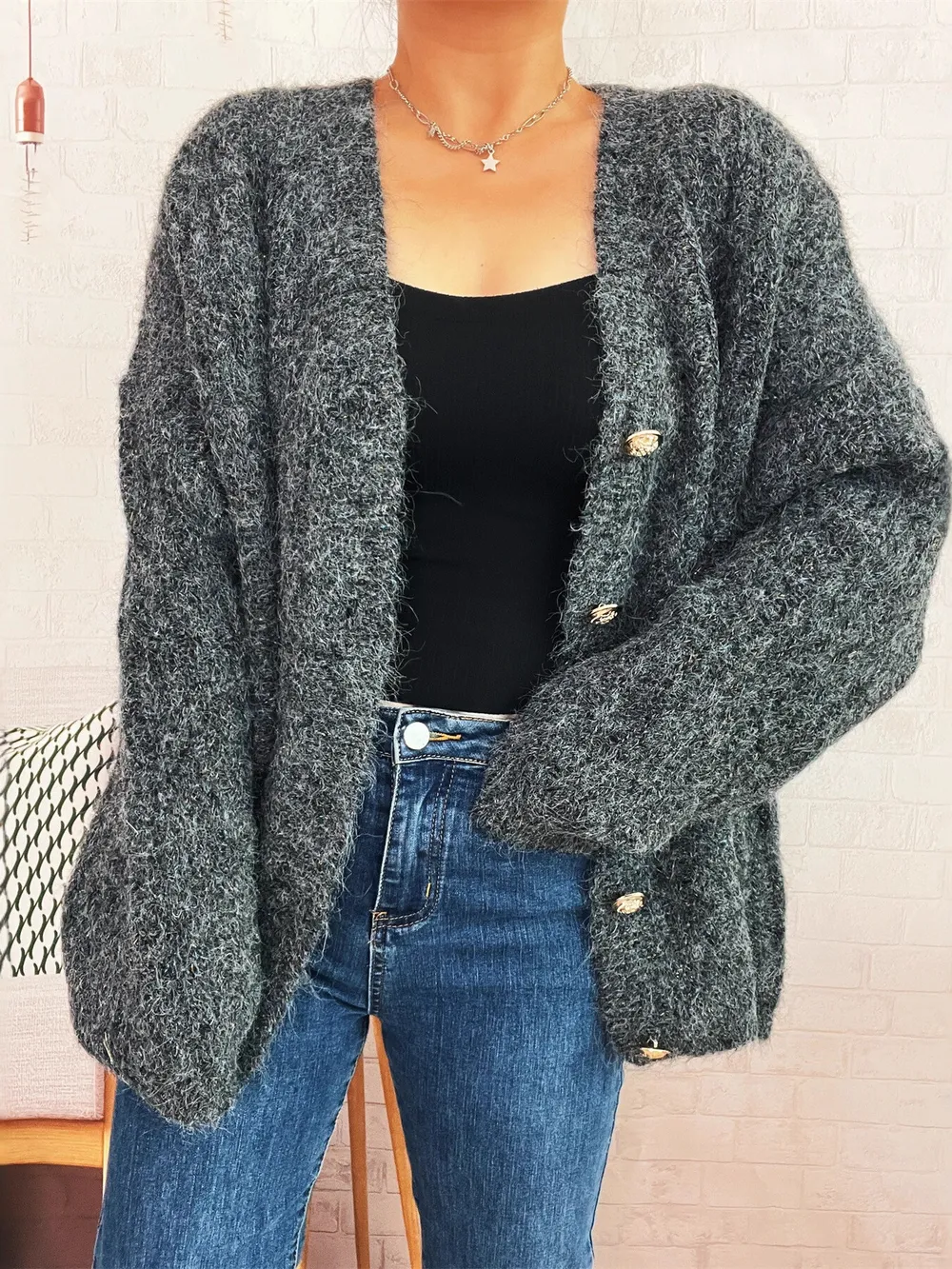 Cable Knit Button-Up Cardigan, image 21
