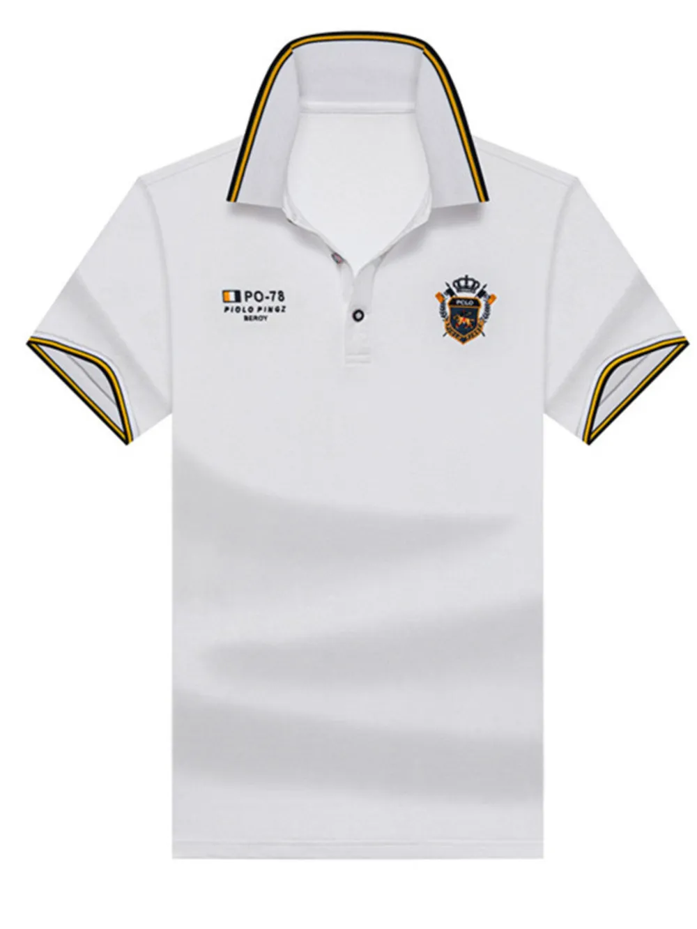 Men's Plus Size Striped Collar Embroidered Detail Polo, image 5