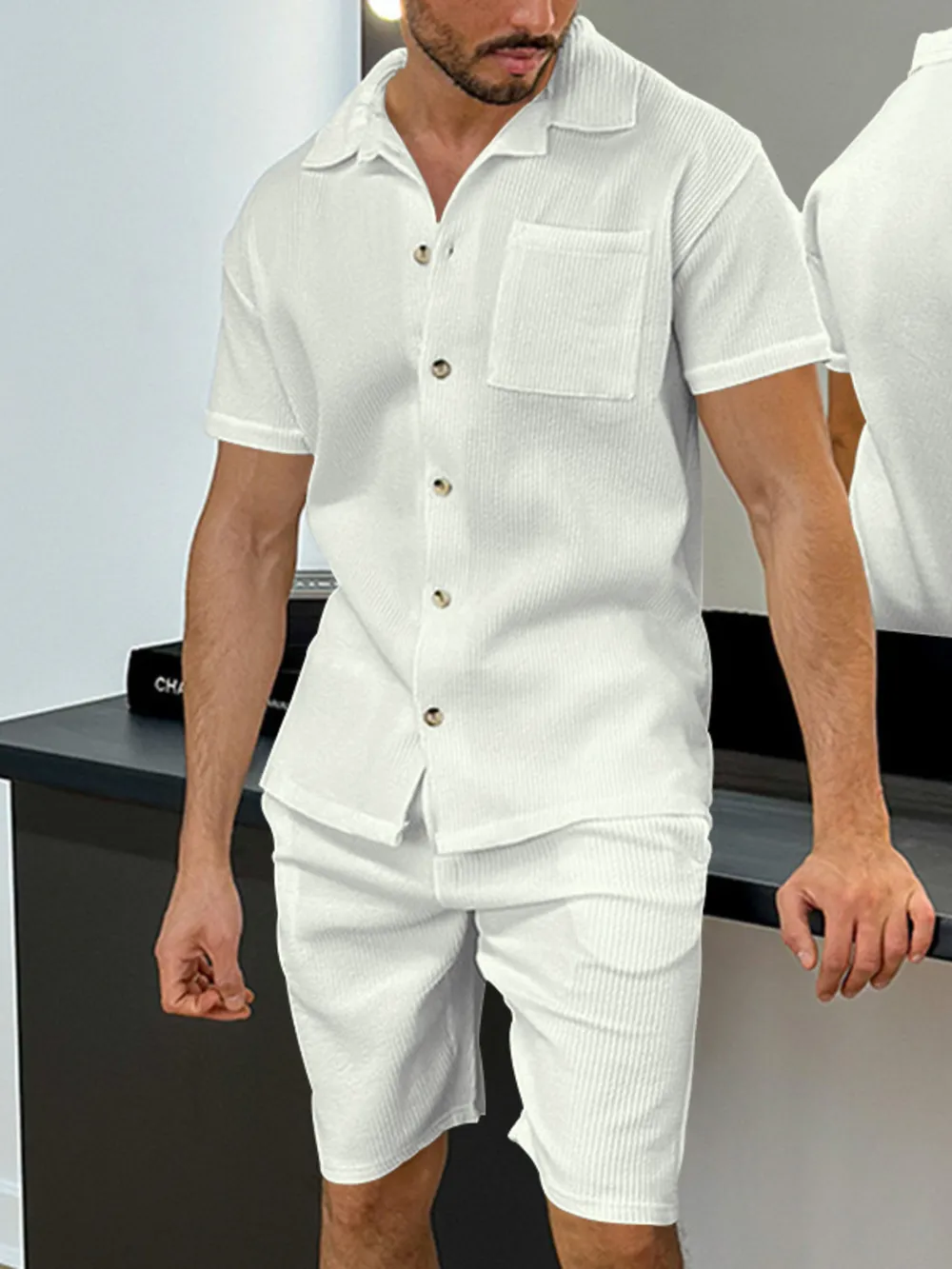 Men's Full Size Button Up Top and Shorts Set Plus Size, image 9