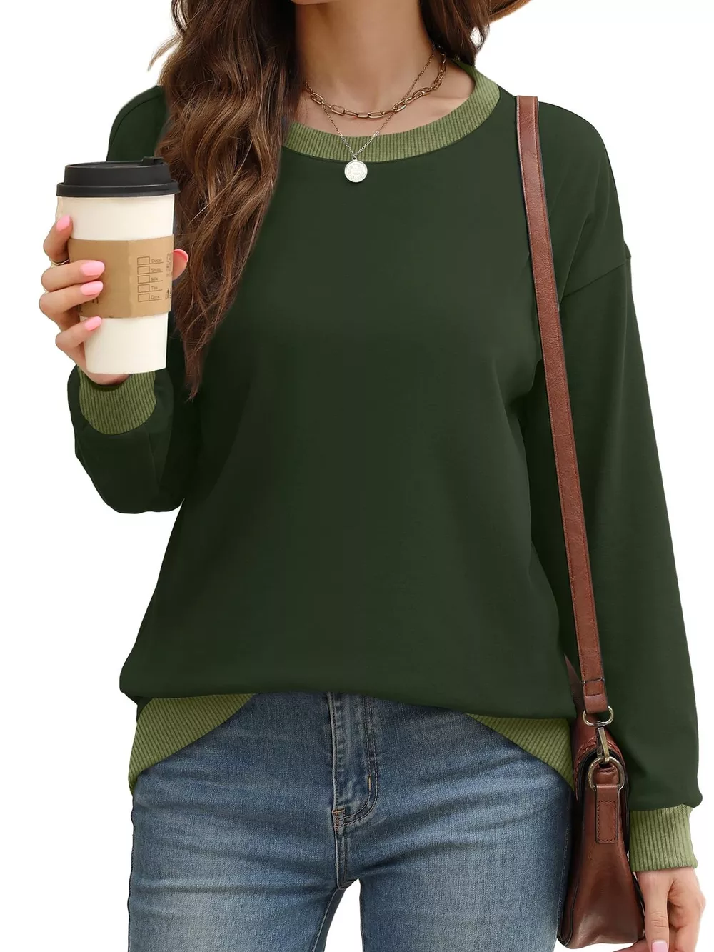 Contrast Trim Crew Neck Casual Sweatshirt, image 21