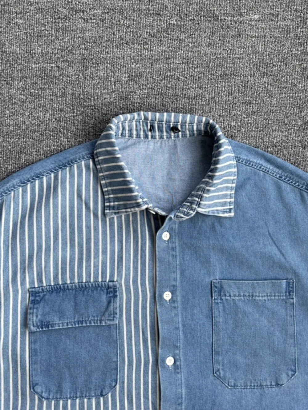 Men's Plus Size Striped Short Sleeve Denim Shirt, image 2
