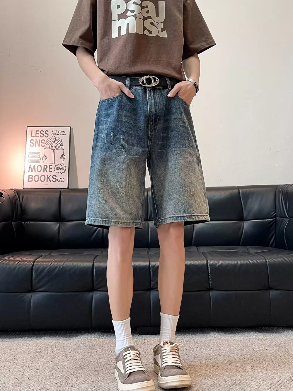 Men's Full Size Washed Wide Leg Denim Shorts Plus Size, image 2