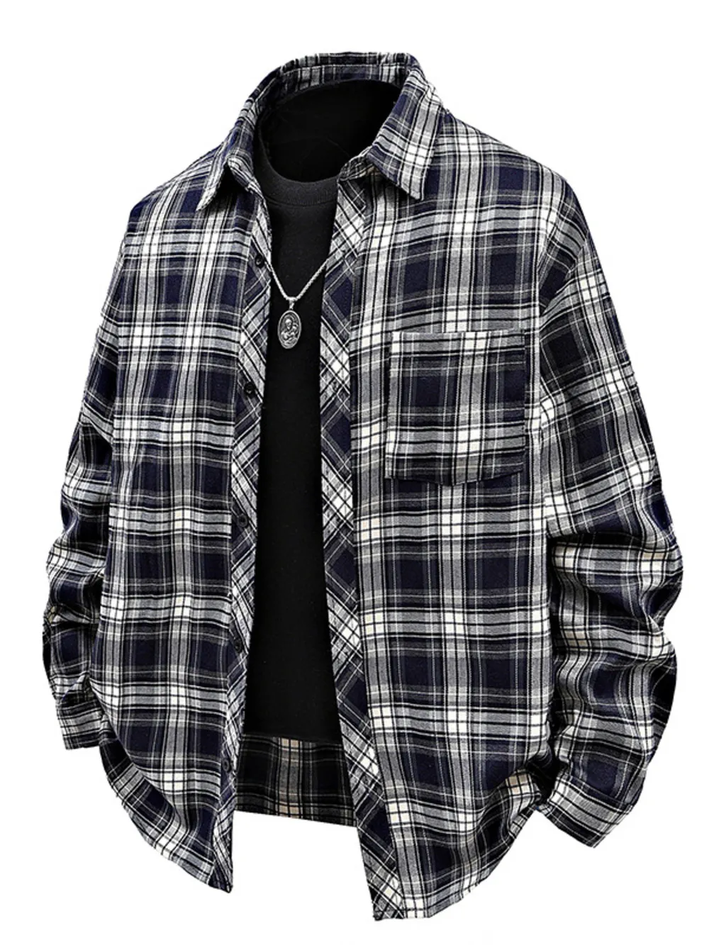 Men's Full Size Plaid Button Up Shirt Plus Size