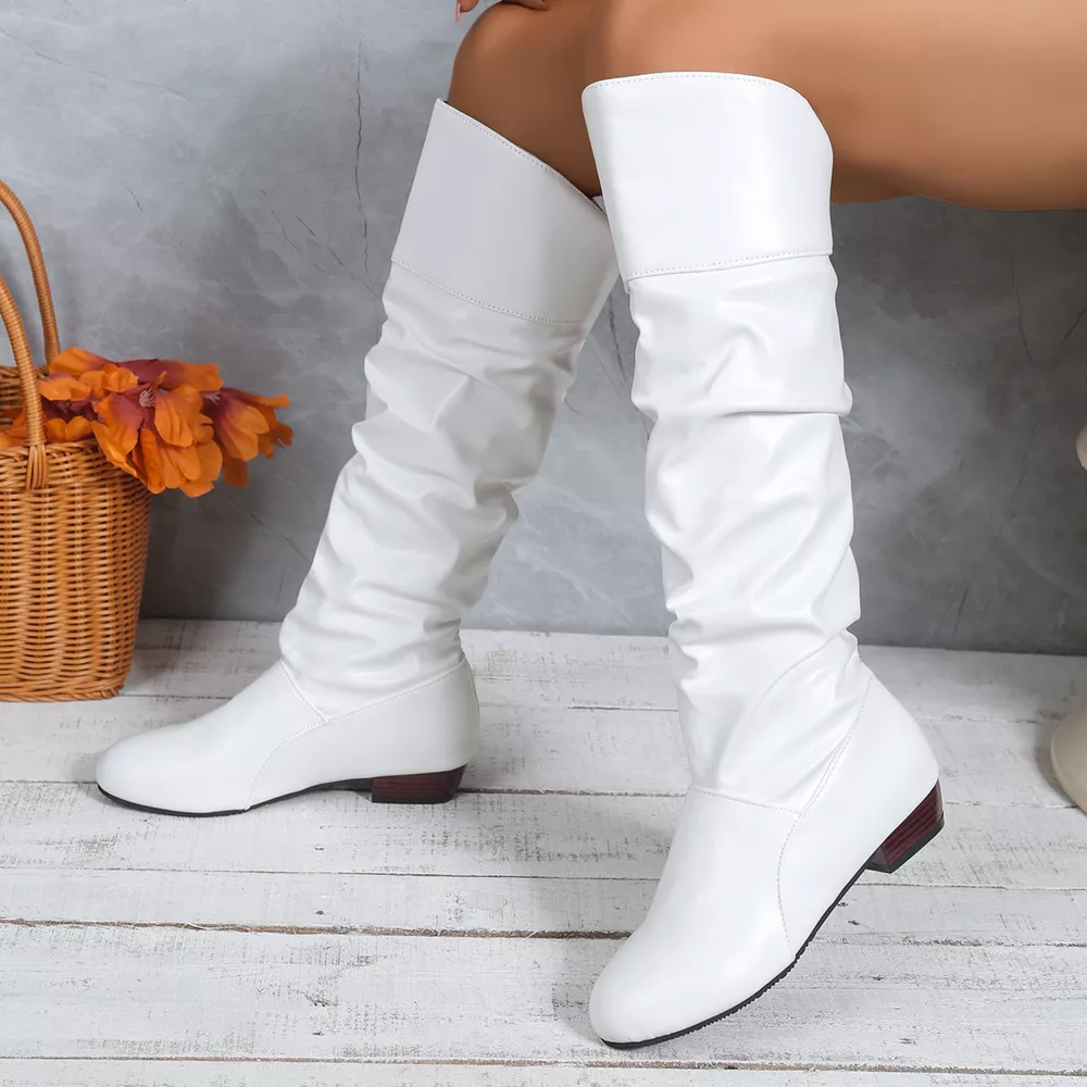 Ruched Knee-High Low Block Heel Boots, image 3