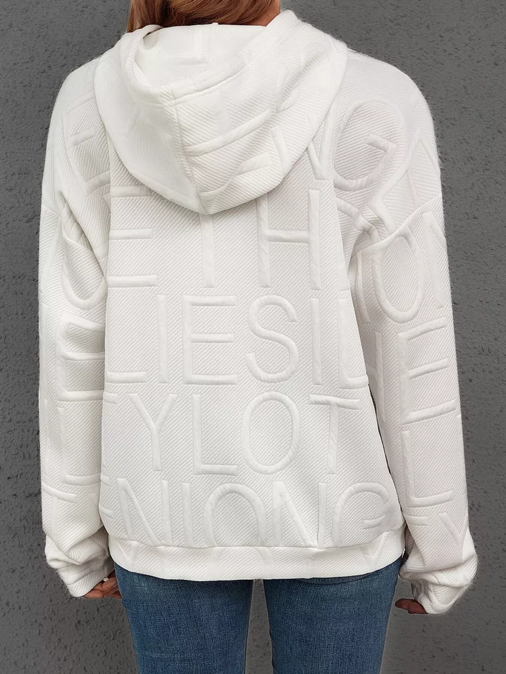 Full Size Textured Embossed Long Sleeve Hoodie Plus Size, image 7