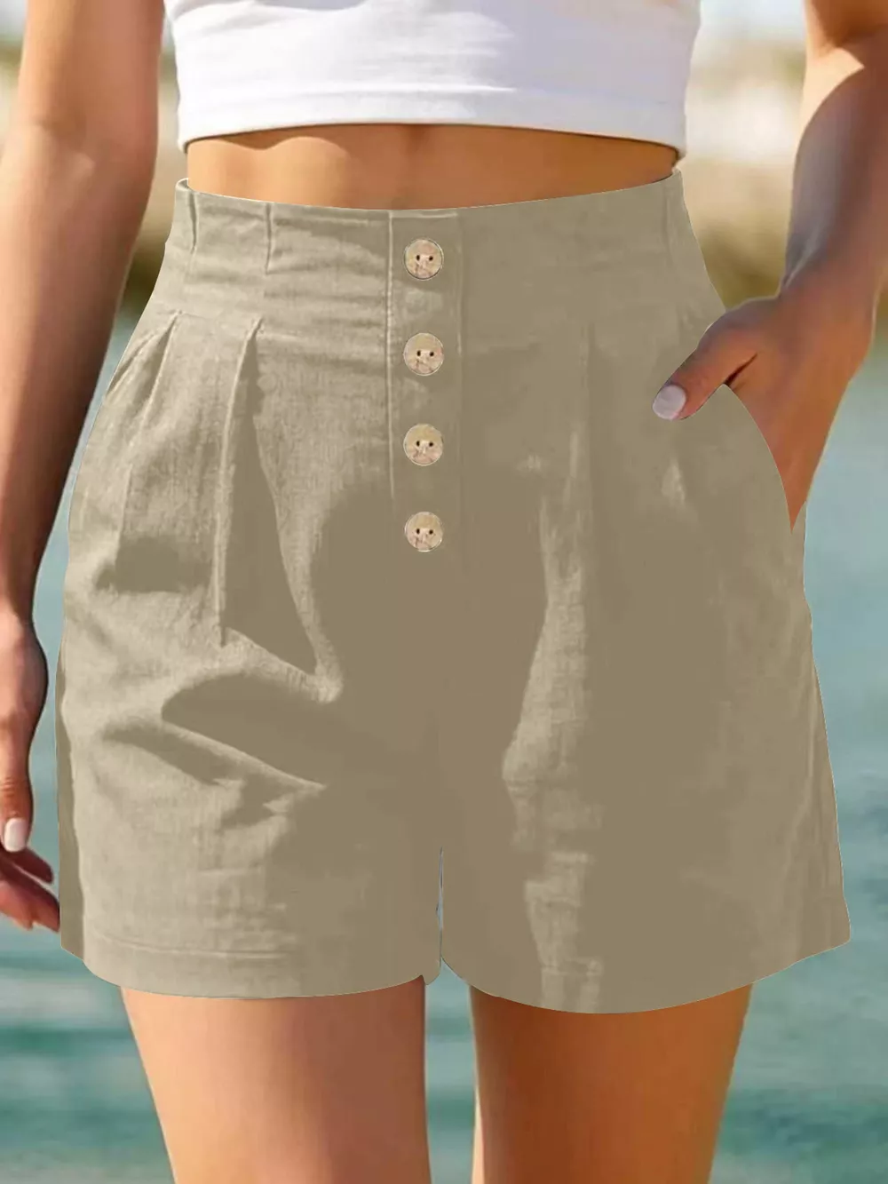 Button Fly High Waist Shorts, image 25