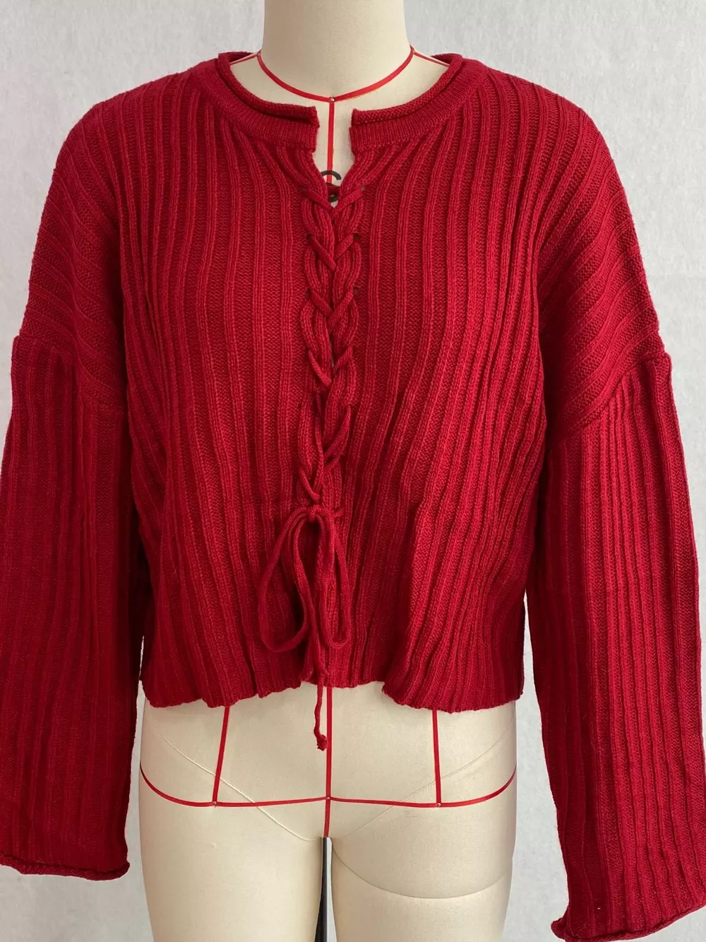Ribbed Lace-Up Crop Sweater, image 14
