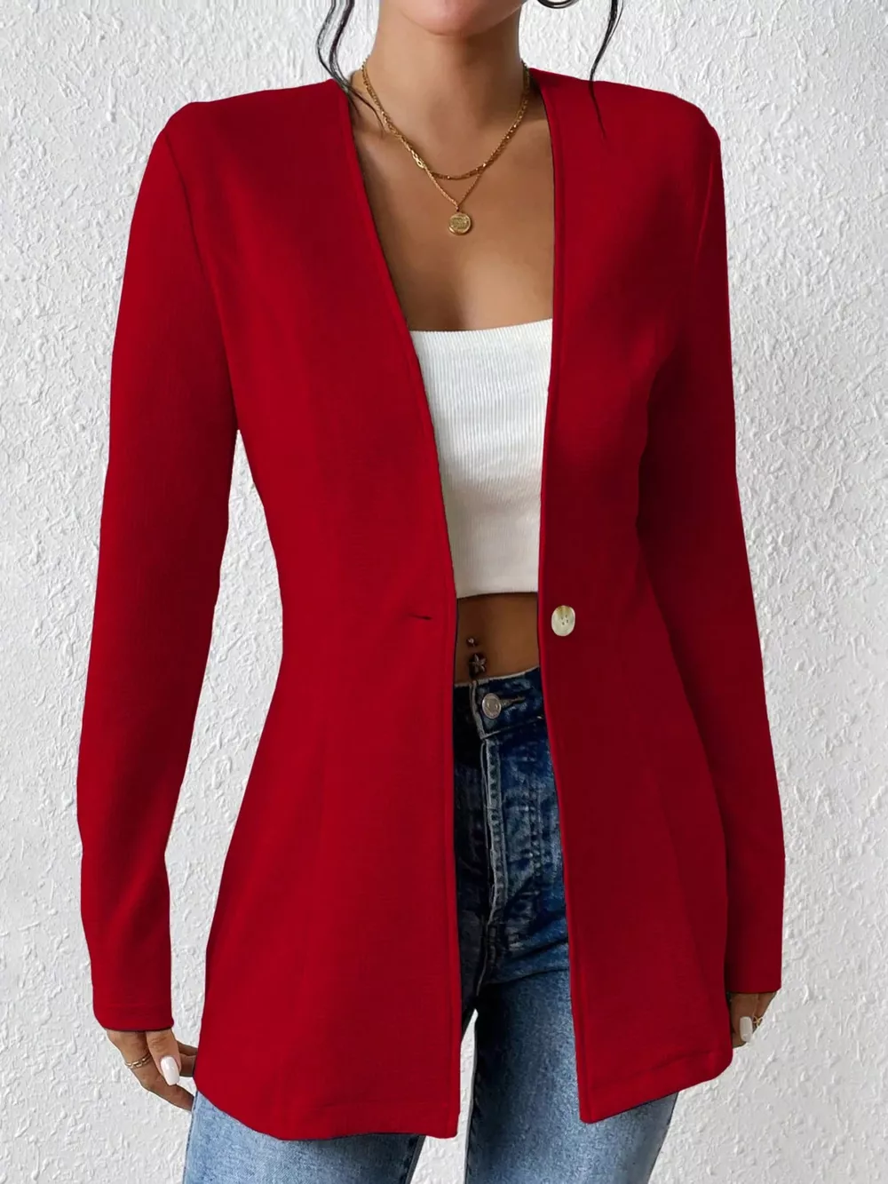 One Button Long Sleeve Blazer, image 21