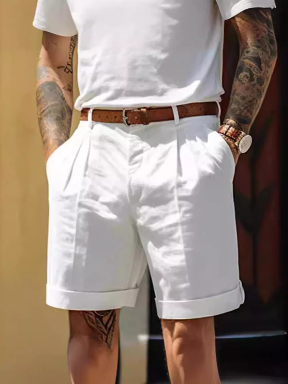 Men's Full Size Classic Pleated Shorts Plus Size, image 5