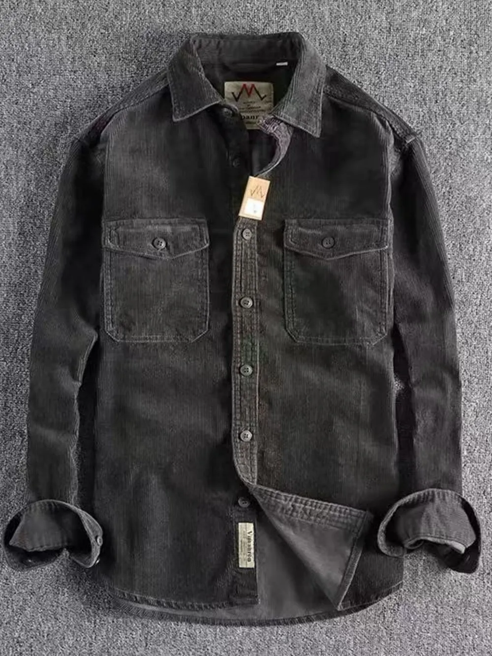 Men's Plus Size Corduroy Long Sleeve Button Up Shirt, image 6
