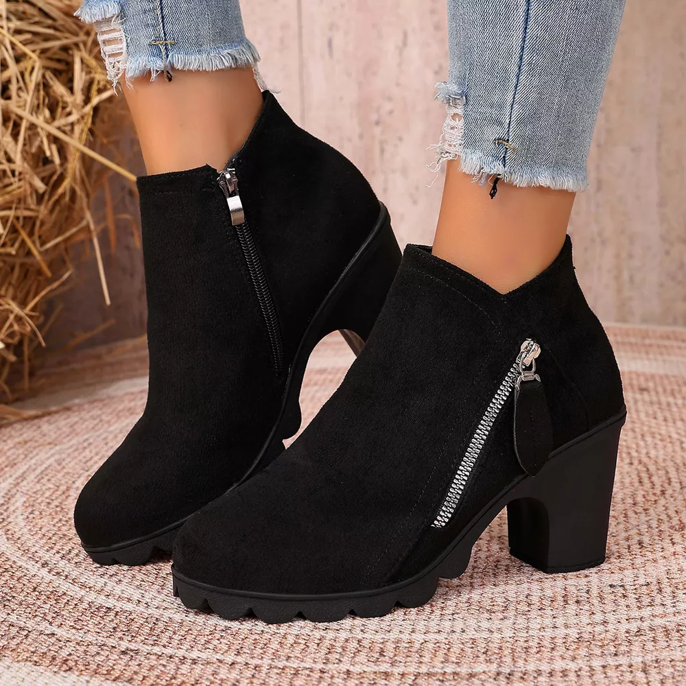 Round Toe Block Heels Boots, image 2