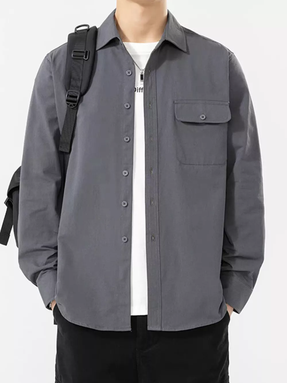 Men's Plus Size Casual Solid Color Long Sleeve Shirt, image 3