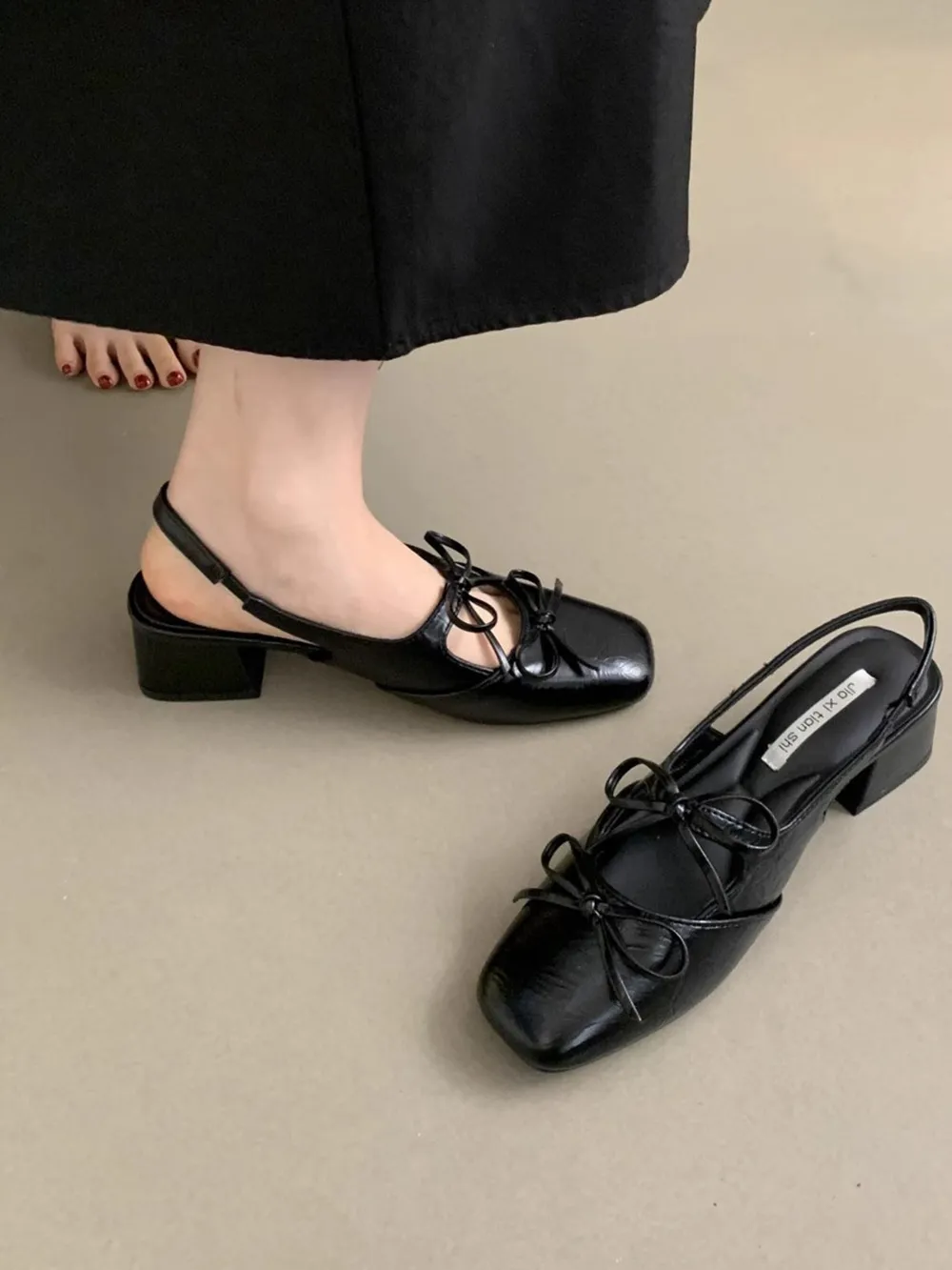 Square Toe Bow-Tie Slingback Ballet Shoes, image 3