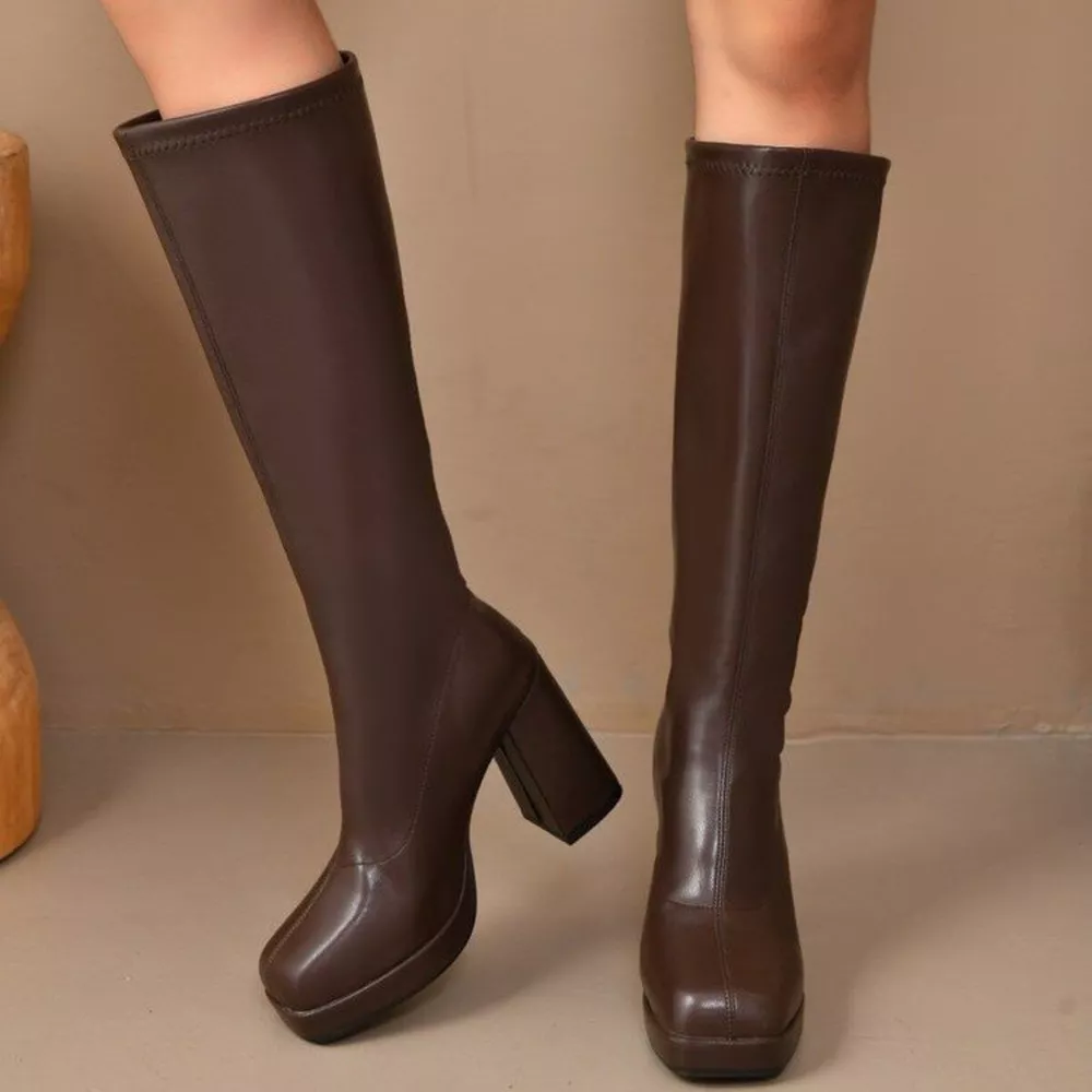 Square Toe Block Heels Boots
