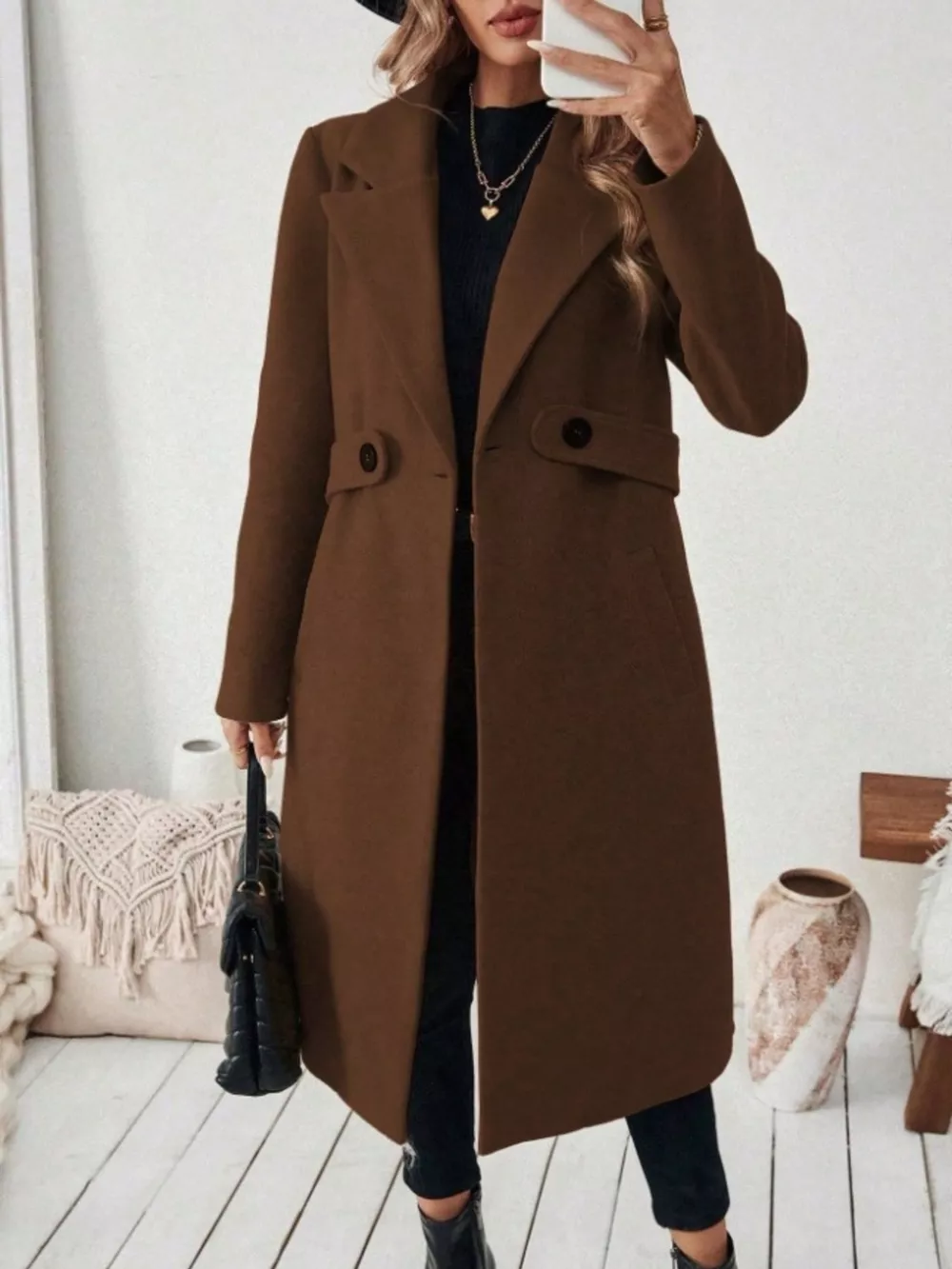 Full Size Elegant Lapel Collar Belted Coat with Pockets Plus Size, image 8
