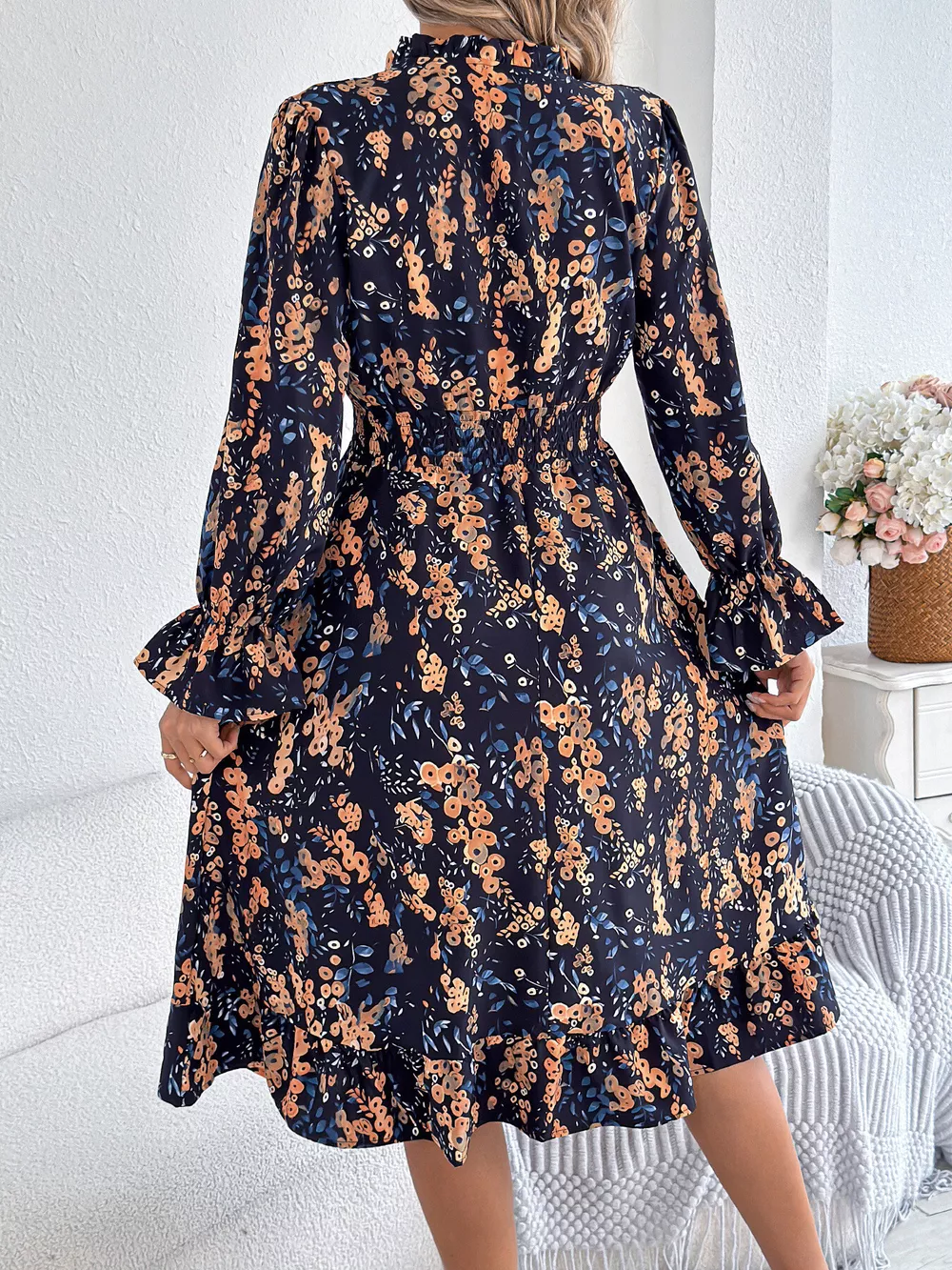 Floral Print Ruffle Hem Flounce Sleeve A-Line Dress, image 11