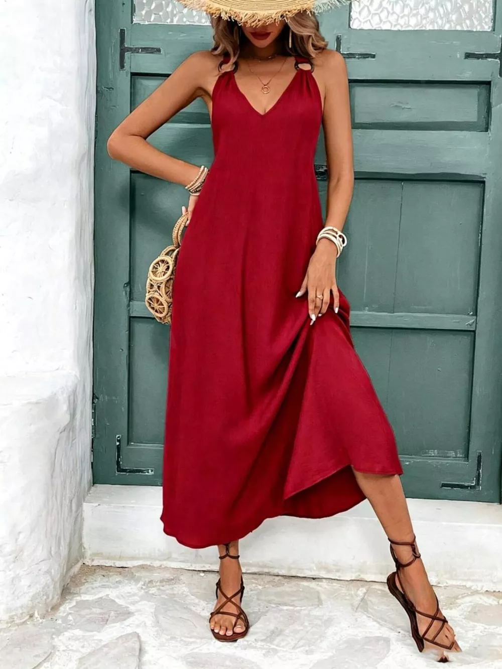 V-Neck Sleeveless Midi Dress, image 2