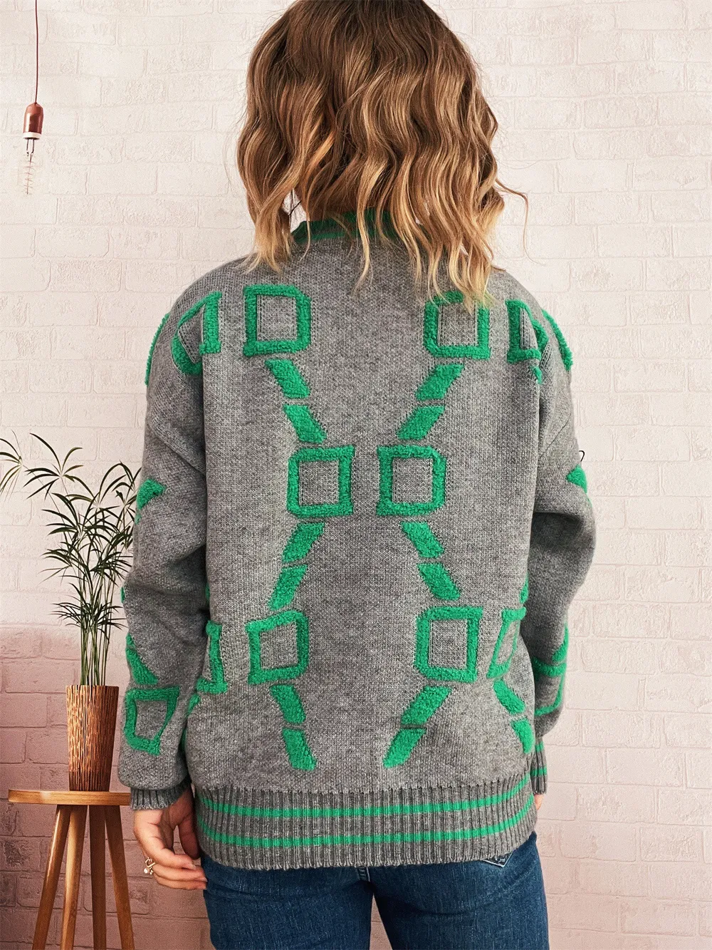 Contrast Round Neck Long Sleeve Sweater, image 23
