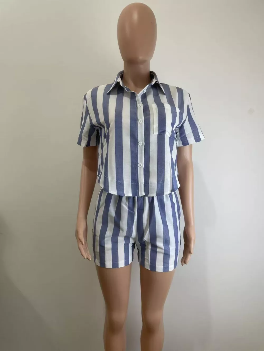 Striped Button Up Top and Shorts Set, image 6