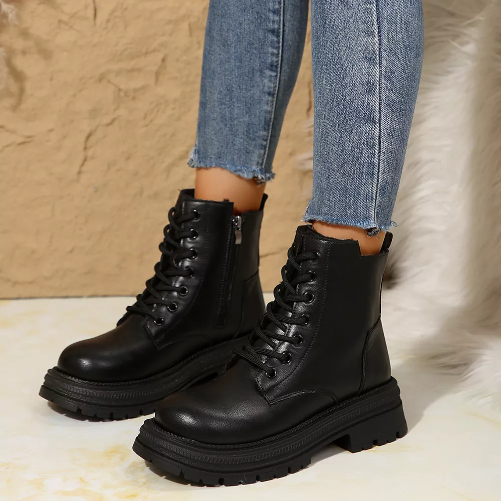 Lace Up Round Toe Platform Boots, image 8
