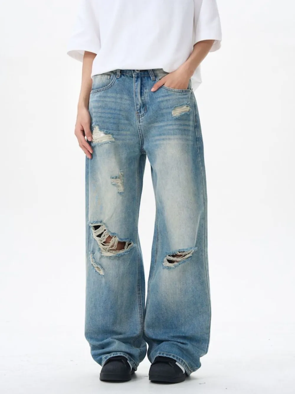 Men's Distressed Wide Leg Jeans, image 2