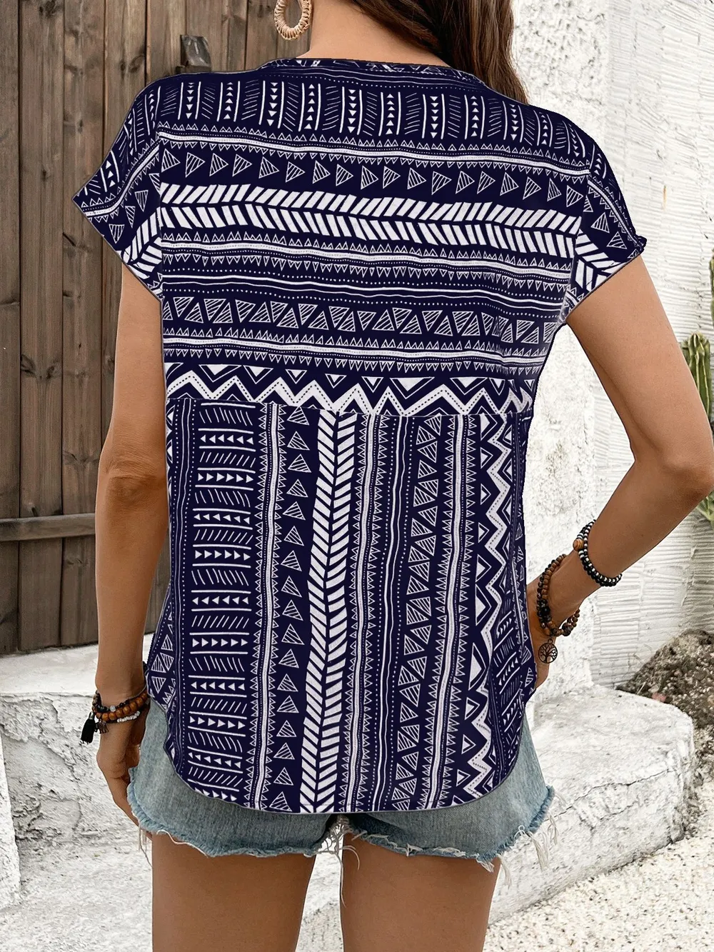 Geometric Print Short Sleeve Blouse, image 11