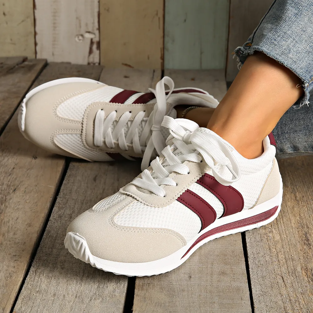 Striped Contrast Mesh Lace Up Sneakers, image 9