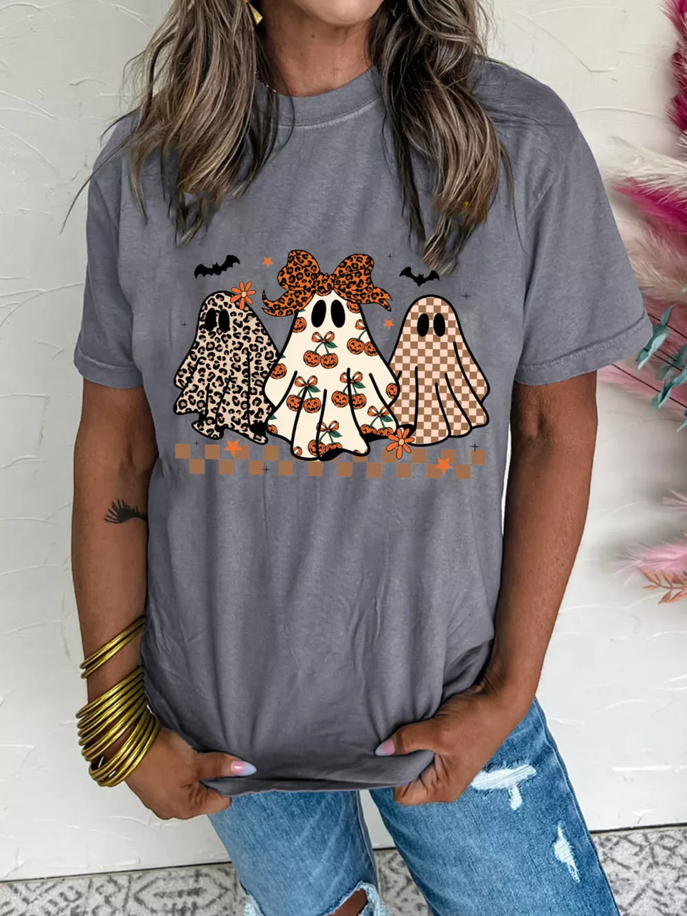 Halloween Ghost Round Neck Casual Tee, image 3