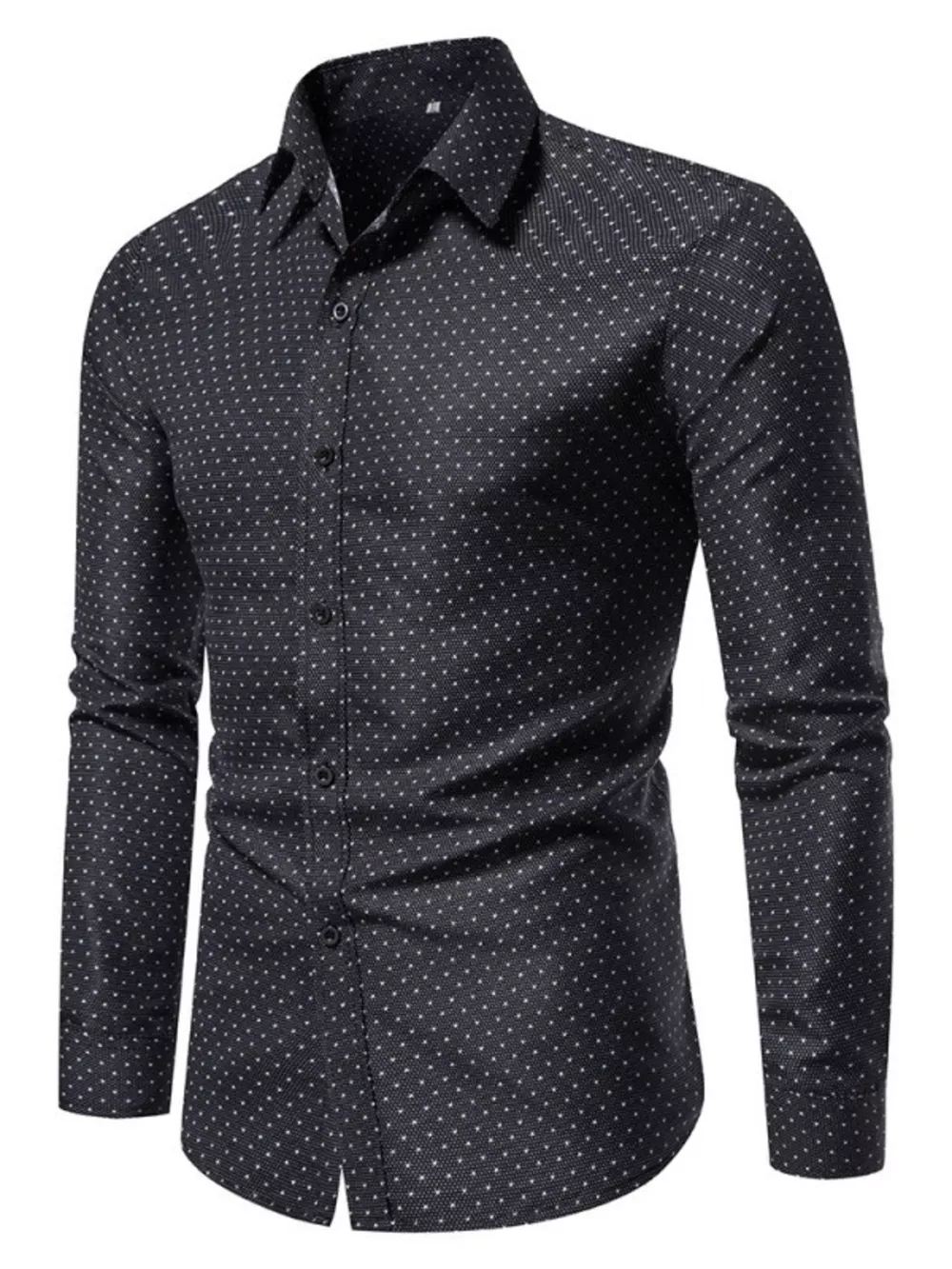 Men's Slim Fit Dotted Pattern Long Sleeve Shirt
