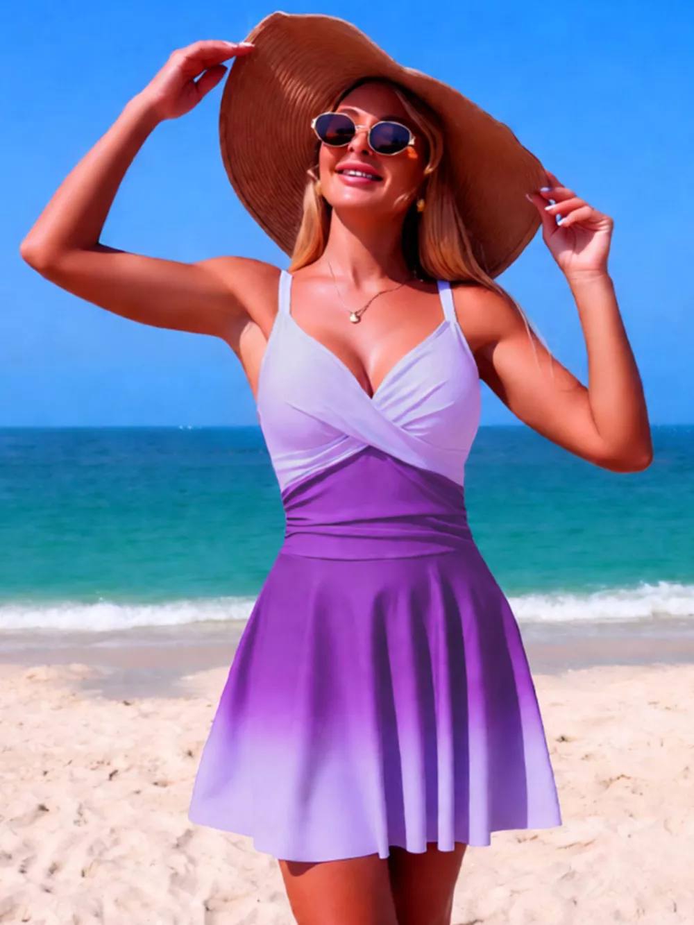 V-Neck Gradient One-Piece Swimsuit, image 17