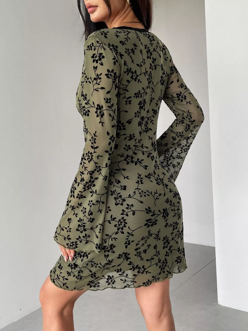 Floral Print Flare Sleeve Mini Dress, image 4