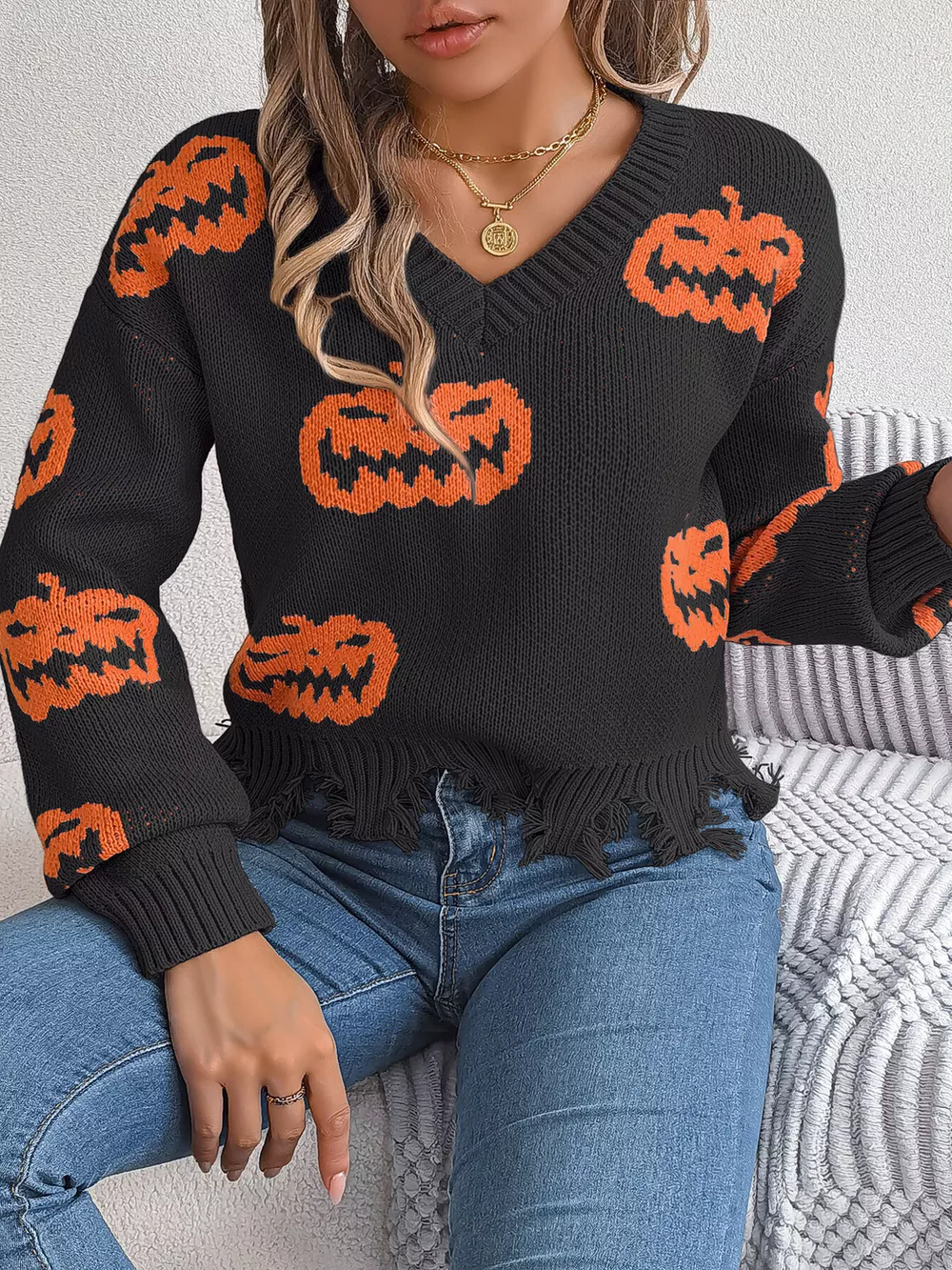 Pumpkin Distressed Hem Sweater, image 11
