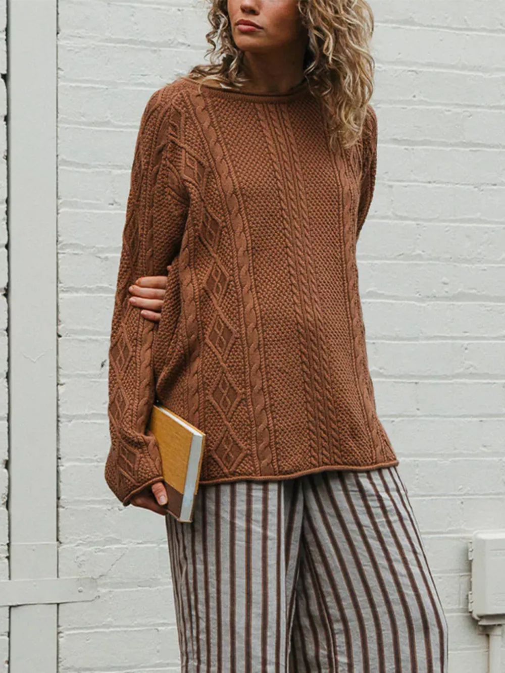 Crew Neck Cable-Knit Sweater, image 4