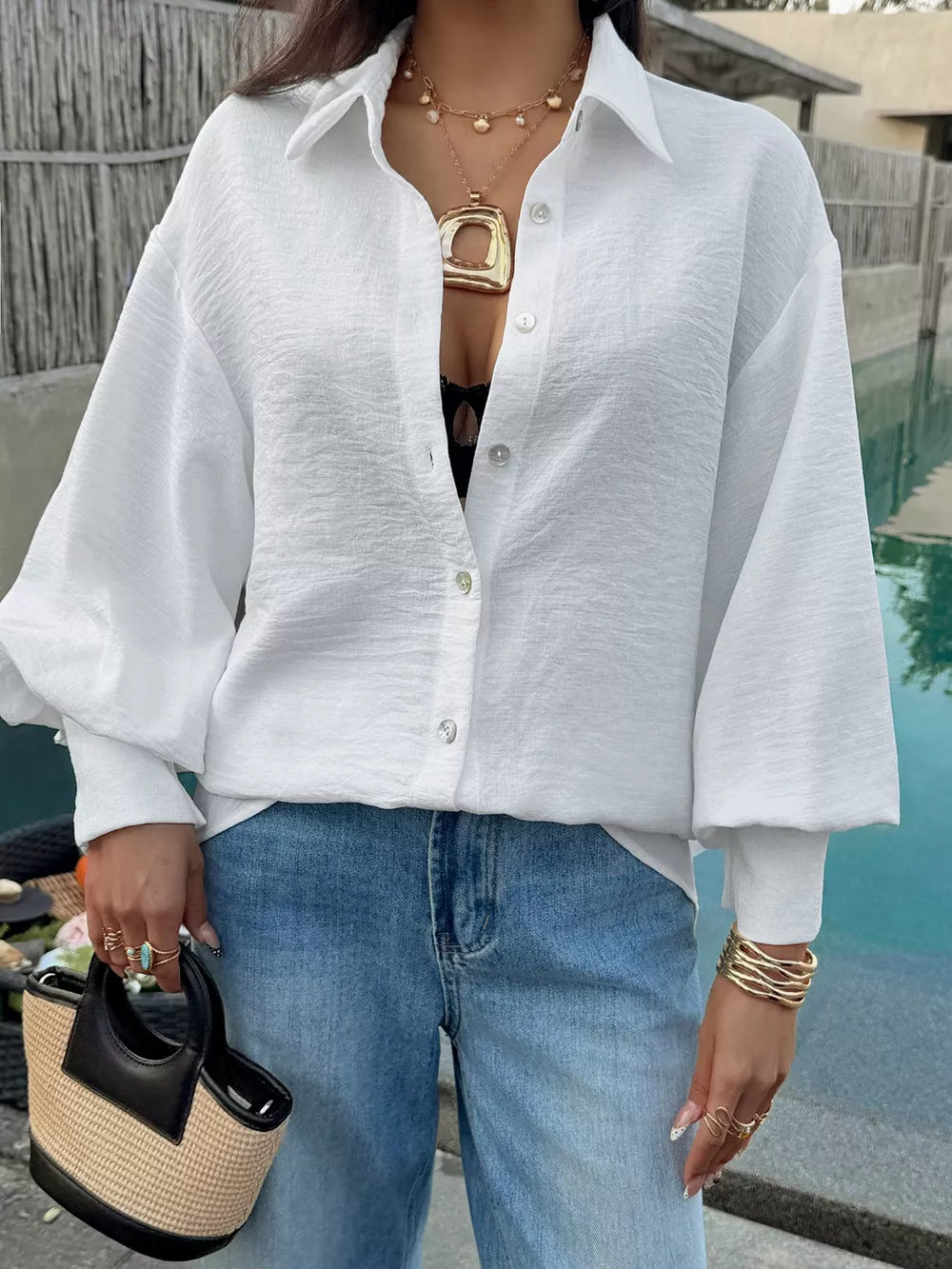 Button Up Lantern Sleeve Shirt, image 4