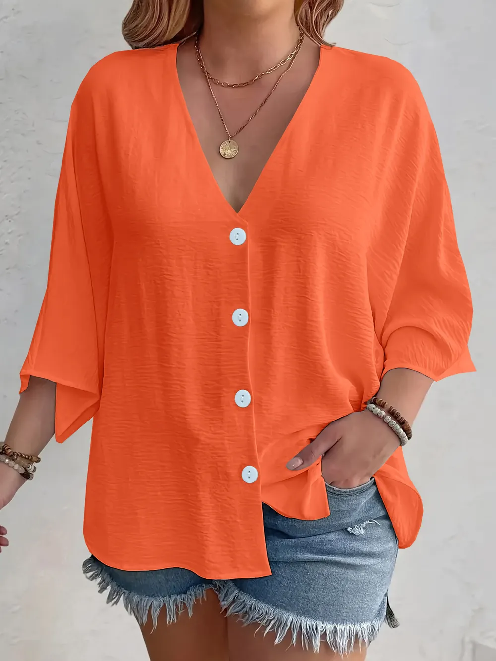 Full Size V-Neck Button Down Shirt Plus Size, image 17