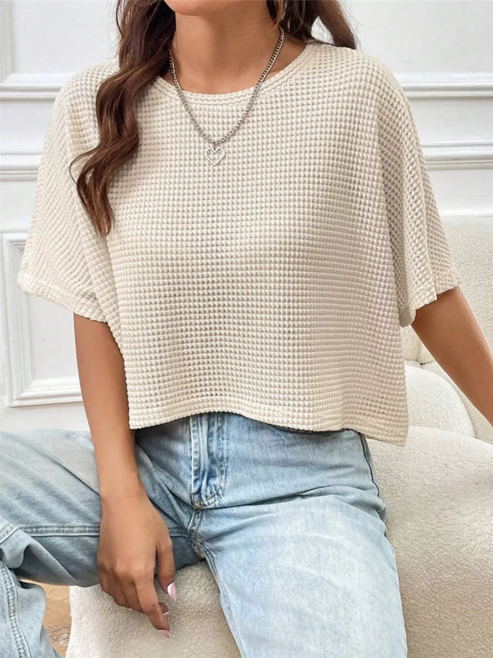 Waffle Knit Cropped T-Shirt, image 3