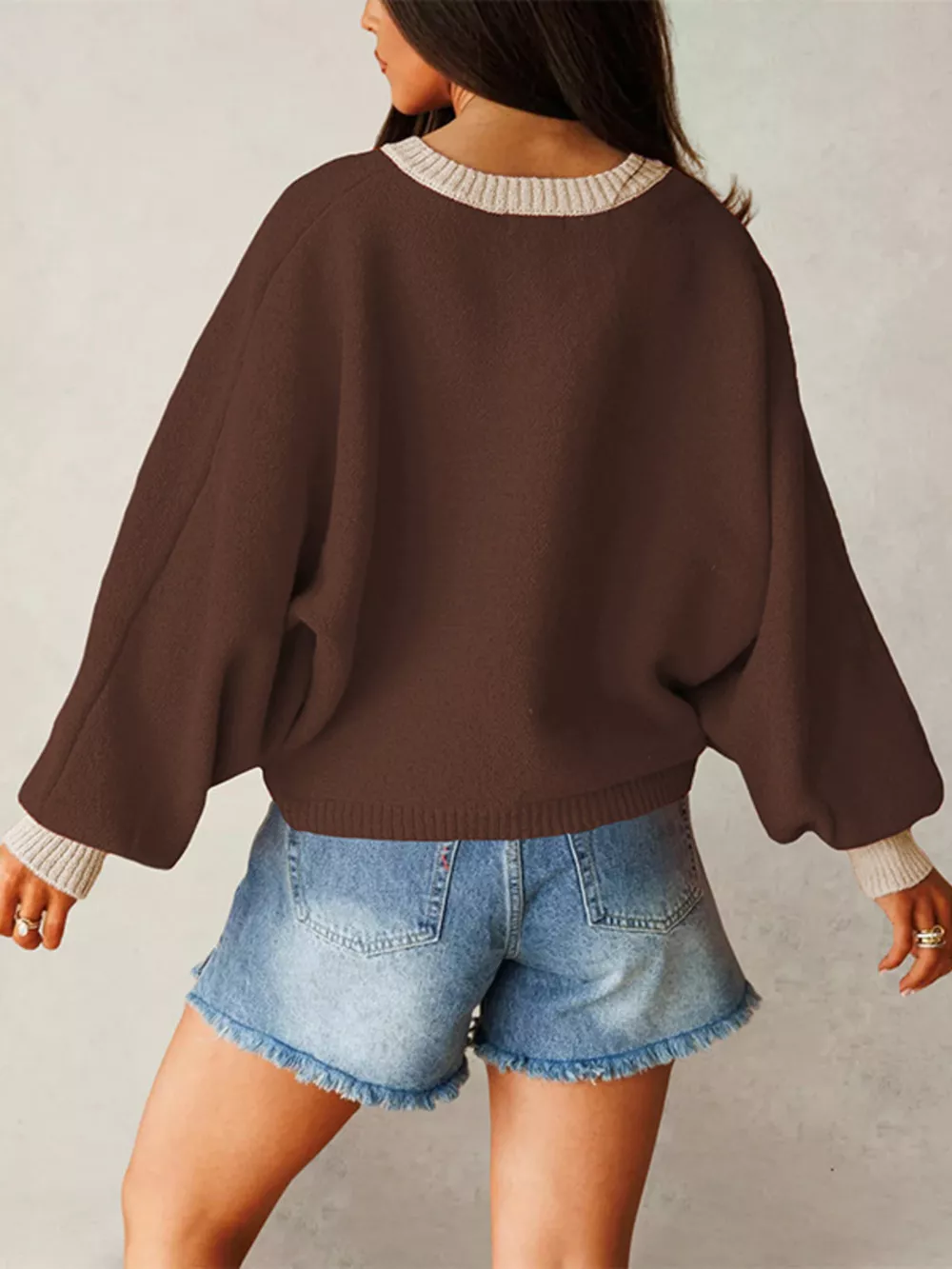 Button-Front Knit Cardigan with Contrast Trim, image 4