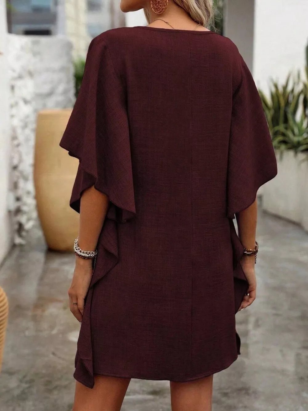 Ruffled Flutter Sleeve V-Neck Mini Dress, image 13