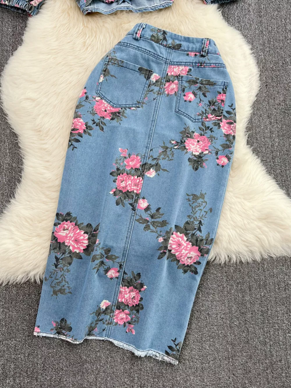 Floral Print Sweetheart Neck Cami and Skirt Denim Set, image 6