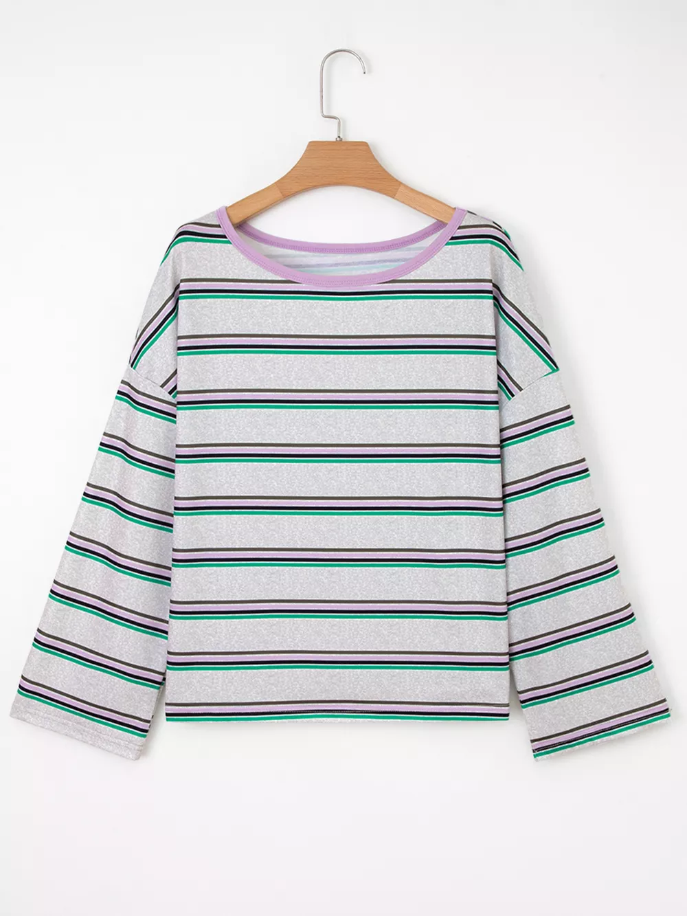 Stripe Oversize Drop Shoulder Long Sleeve Casual Top, image 6
