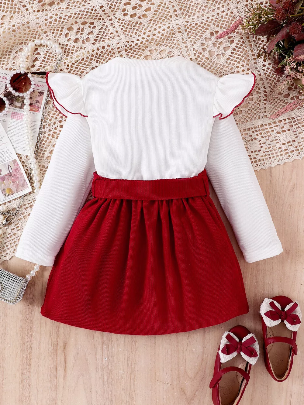 Children's Bow Long Sleeve Top and Skirt Set, image 5