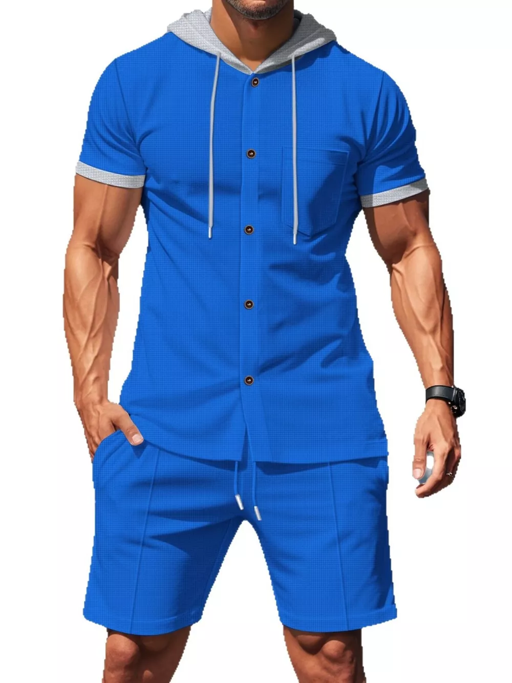 Men's Full Size Casual Hooded Top & Shorts Set Plus Size, image 12