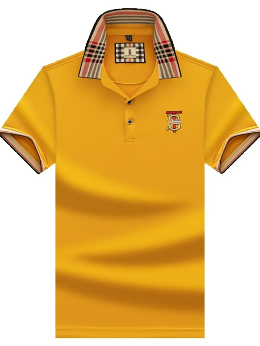 Men's Plus Size Plaid Collar Embroidered Polo, image 2
