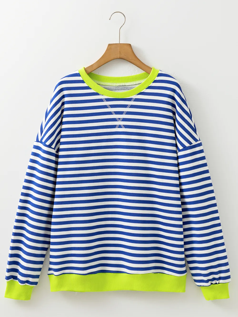 Striped Contrast Ribbed Trim Drop Shoulder Sweatshirt, image 12