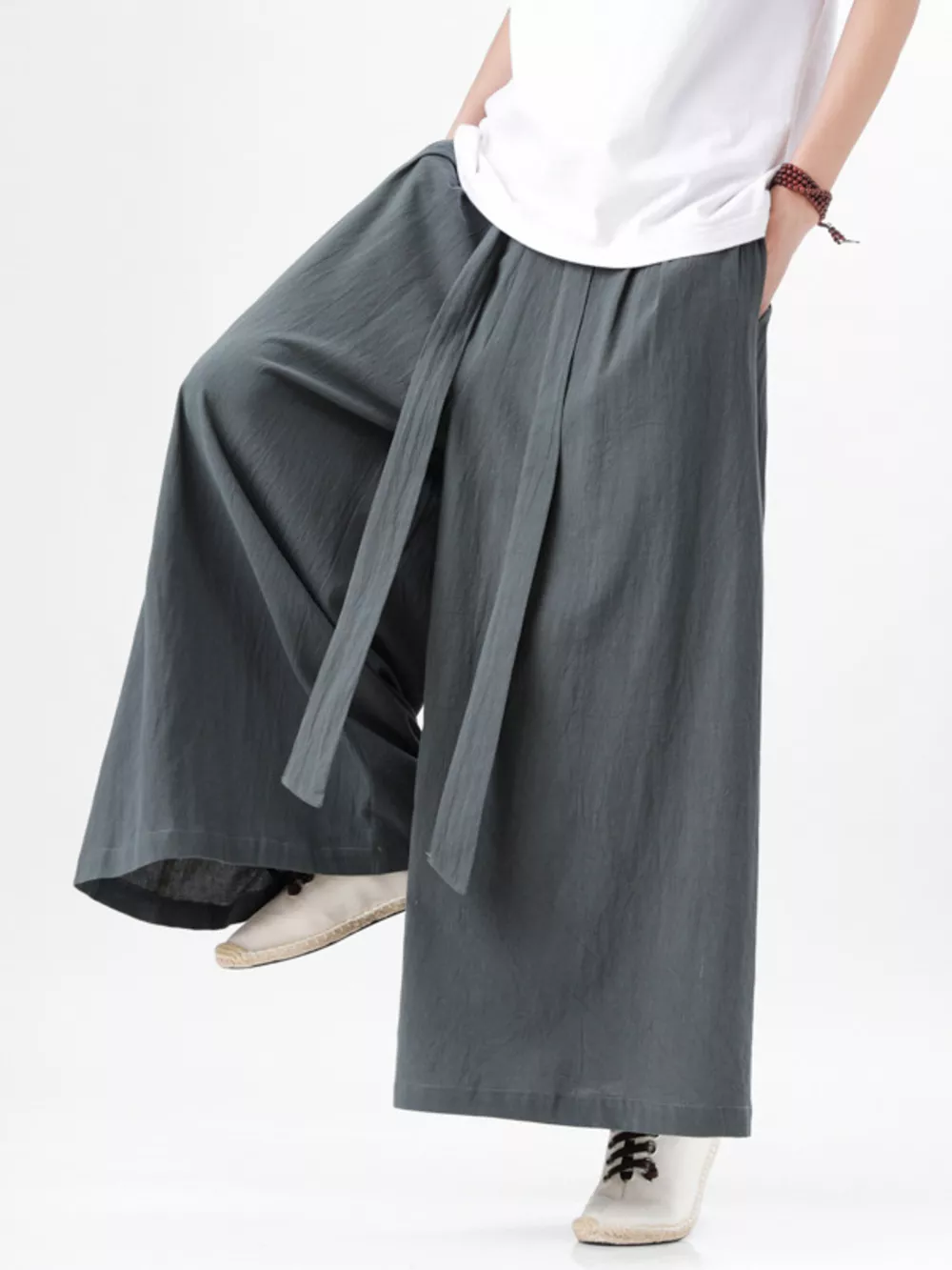 Men's Plus Size Wide Leg Pants with Tie Waist, image 3